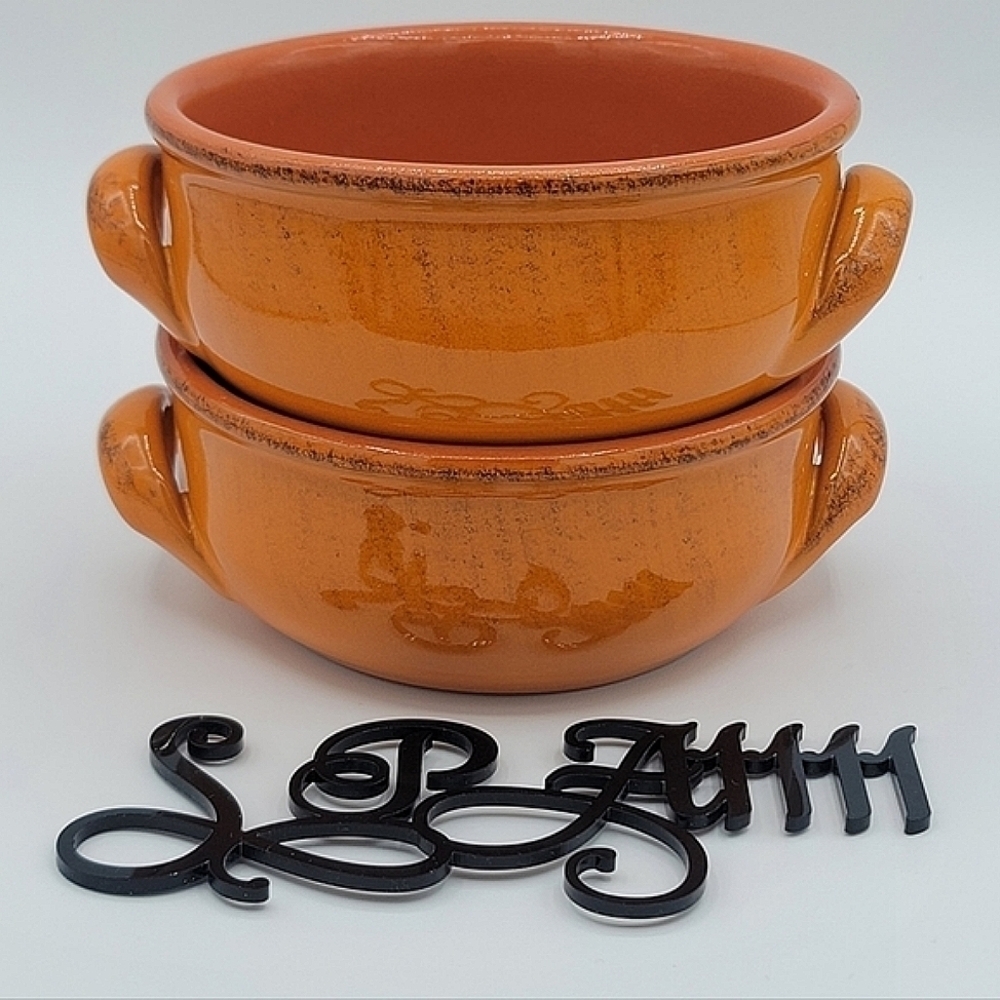 De Silva Burnt Orange Glazed Double Handle Bowls Made In Italy #1287